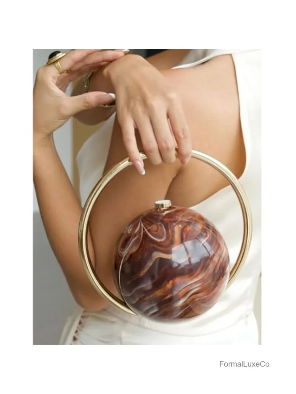 Globe Evening Bag for Formal Dresses with Metal Frame Handle
